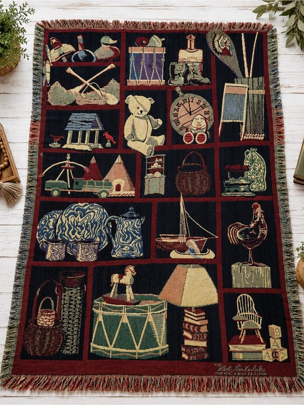 Vintage 1996 Bob Timberlake Home Collection Woven Cotton Tapestry Throw Blanket